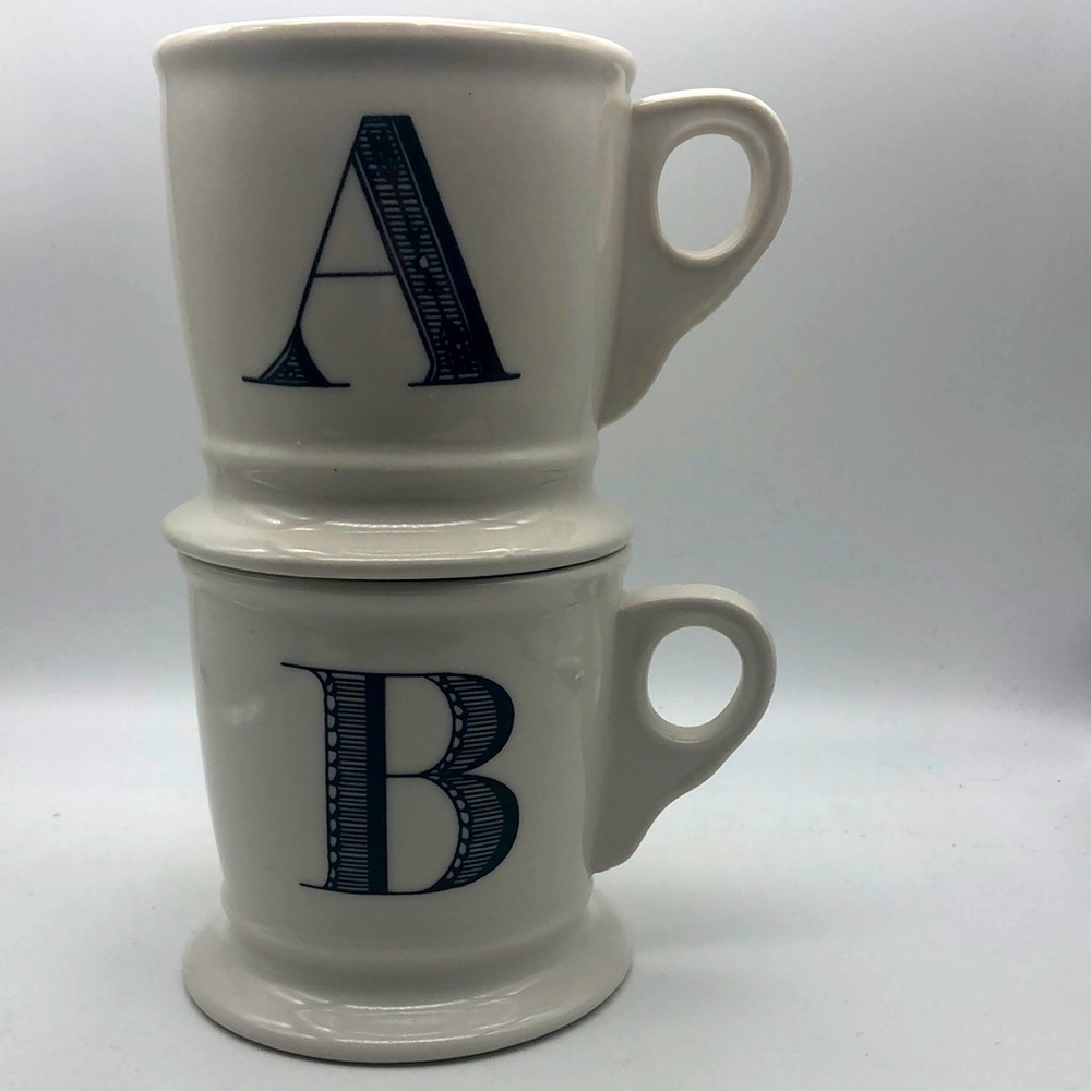 ANTHROPOLOGIE Monogram Mugs Set of 2